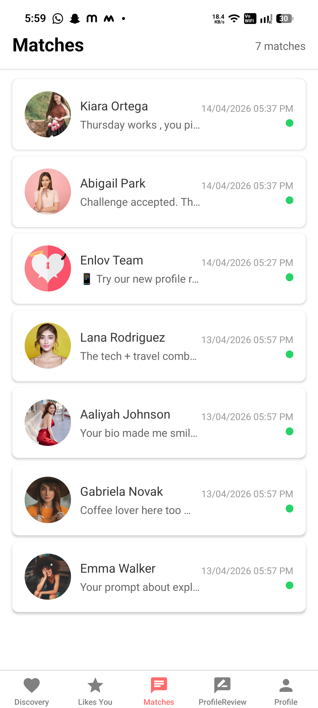Enlov match screen