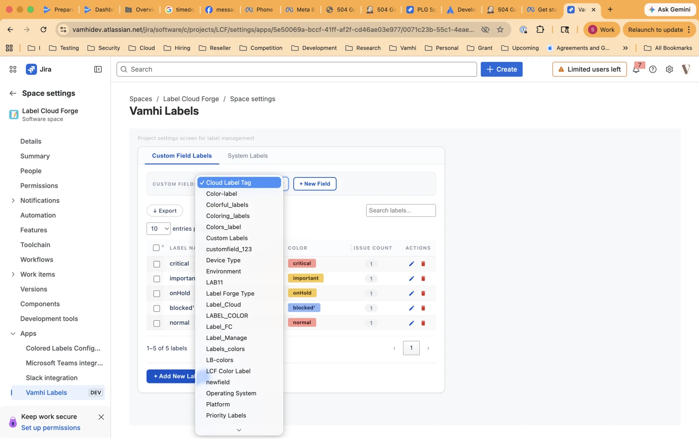 Multiple label fields per project – Jira / Atlassian app feature by Vamhi